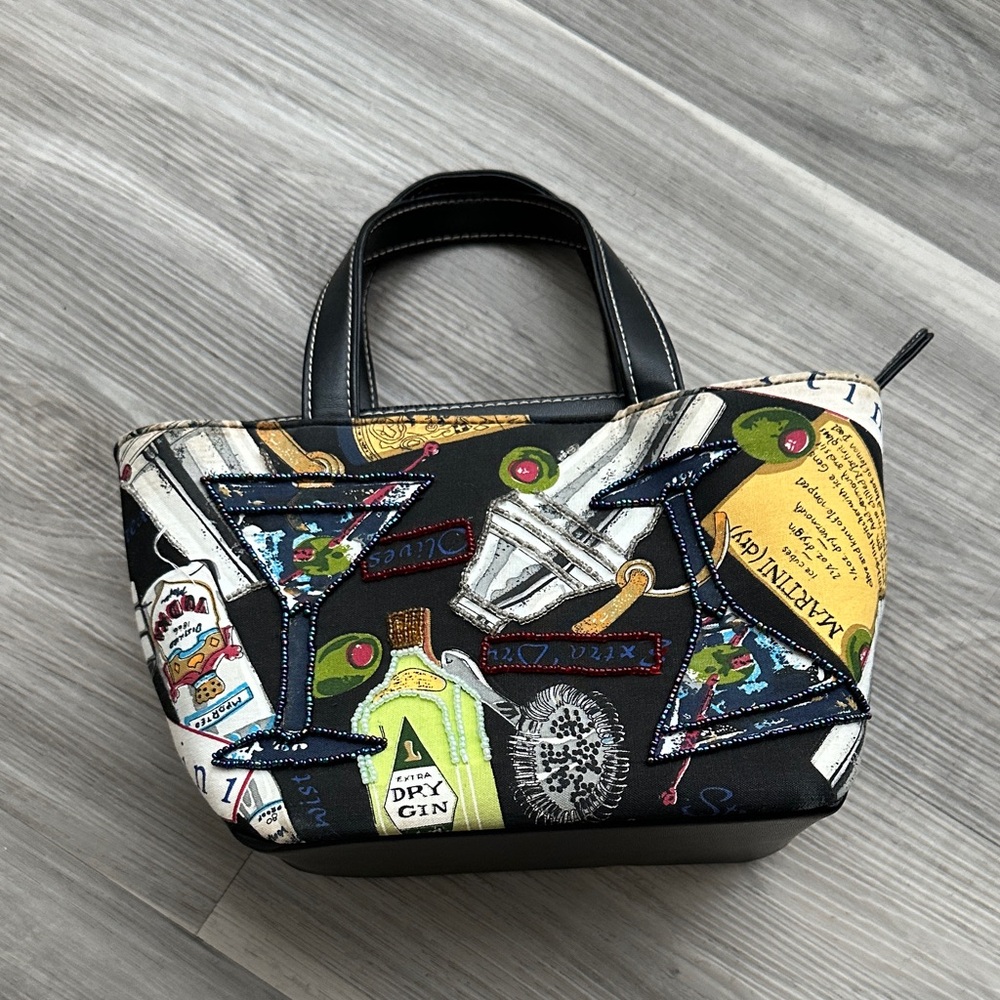 Stunning Vintage Black Cocktail-All over Print Beaded Hand Bag